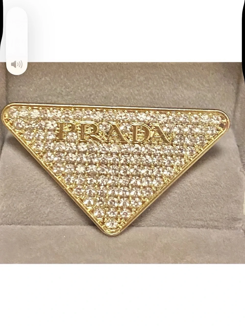 Prada Gold Crystal Triangle Logo Pin brooch unisex